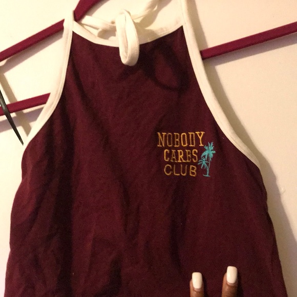 Burgundy “Nobody Cares Club” Halter Top - Picture 2 of 3